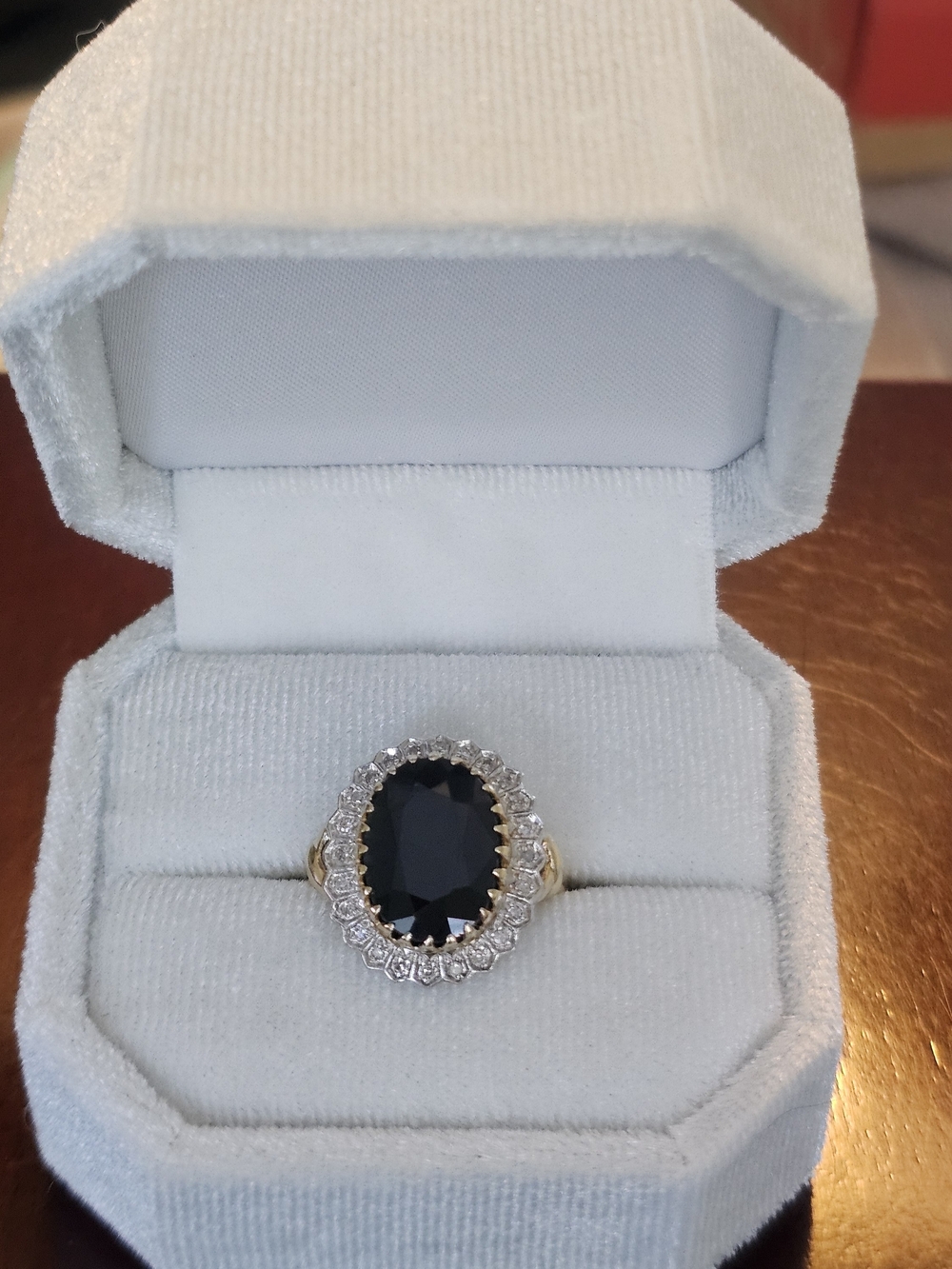Oval 7ct Blue Sapphire Stone Diamond Halo Ring in Gold Size 7.75